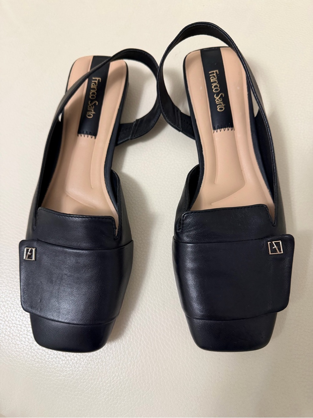 Franco Sarto Black Leather Square-Toe Slingback Flats